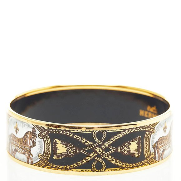 Hermes Email GM Hakuba Cloisonne Bangle Black Gold Plated Women's HERMES - Picture 2 of 6